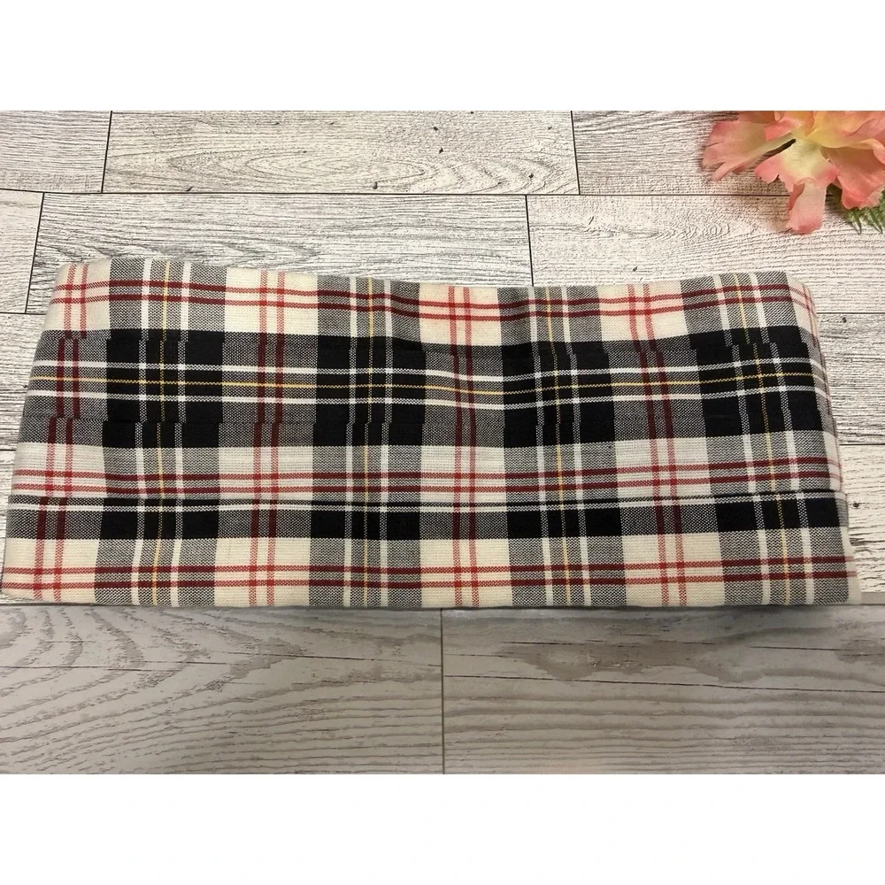 Vintage Cummerbund White Black Red Tartan‎ Plaid Cotton Adjustable to 44